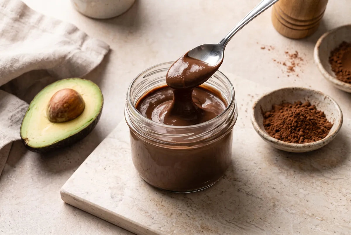 Five-minute chocolate protein pudding built on avocado and banana.