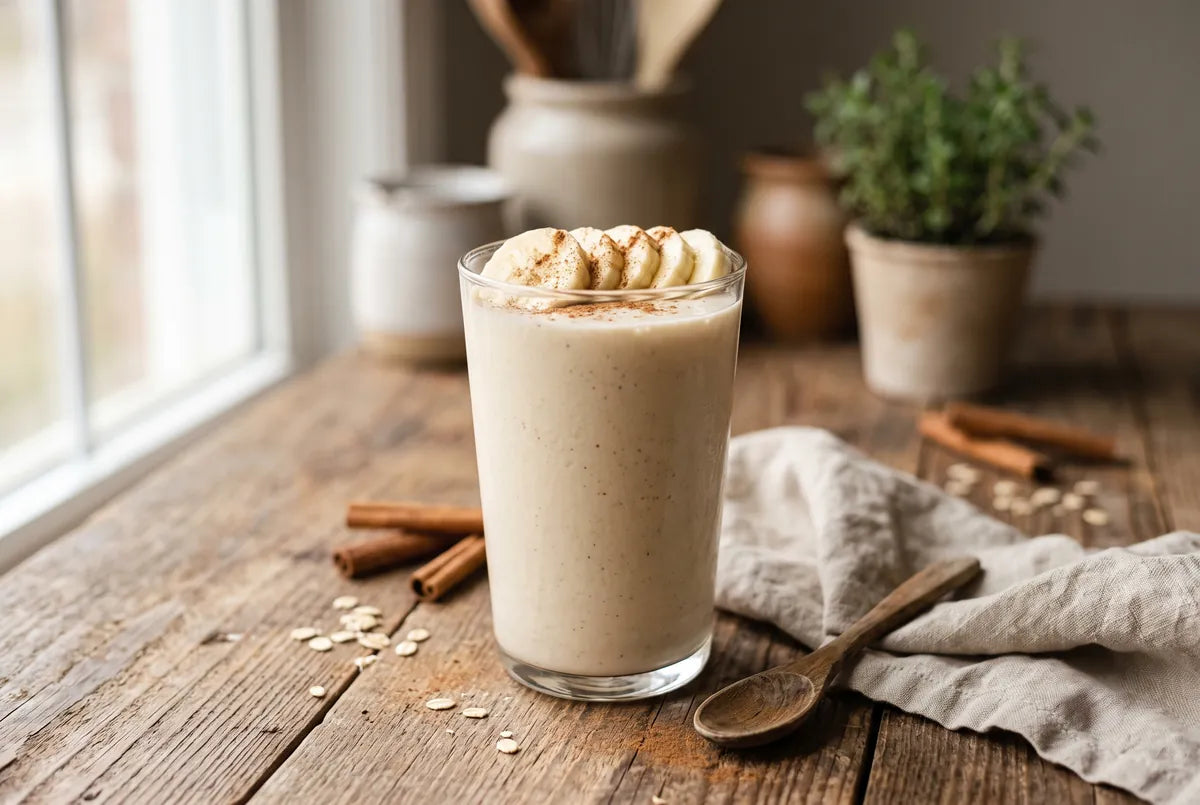 Creamy banana protein shake, an ideal post-workout drink.