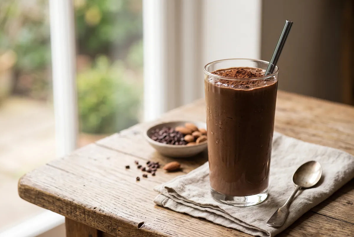 Rich chocolatey smoothie made with avocado, banana and cocoa.