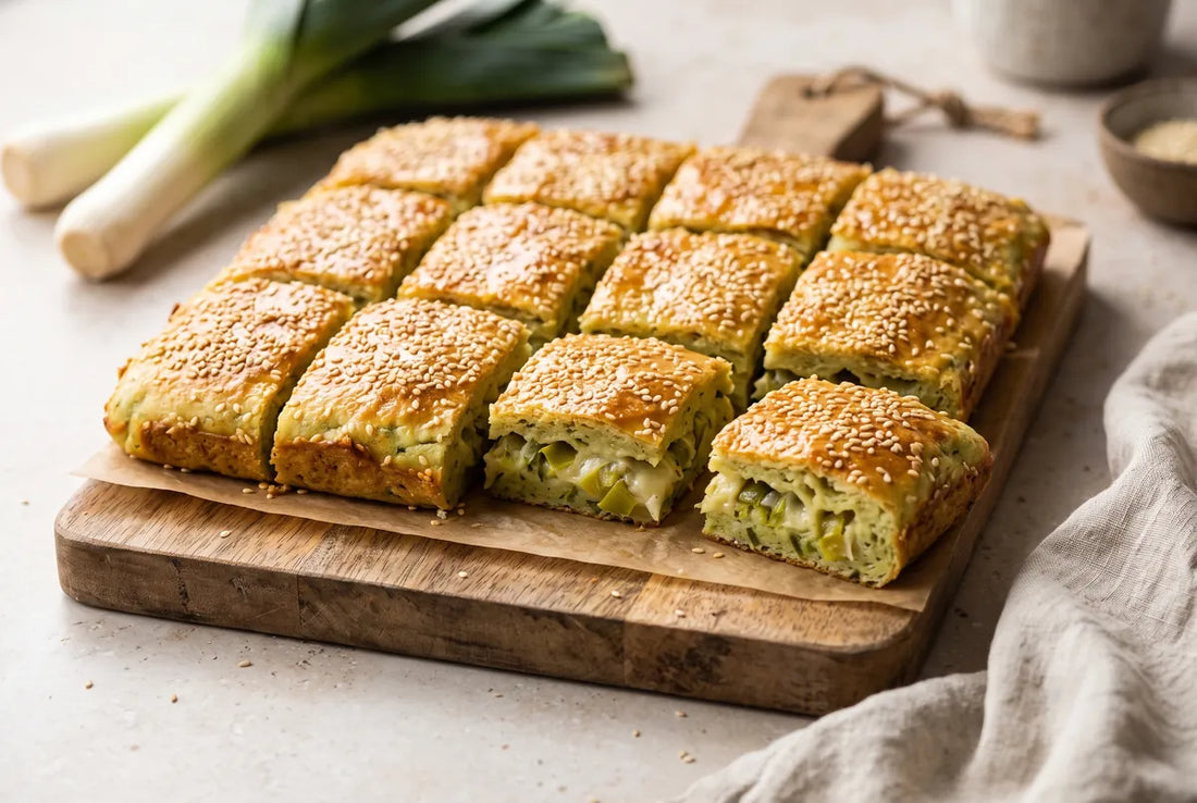 Golden, crisp gluten-free leek borek.