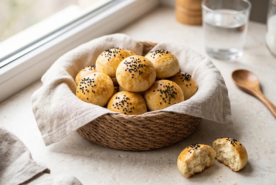 Light gluten-free, dairy-free mini pogaca at roughly 70 calories each.