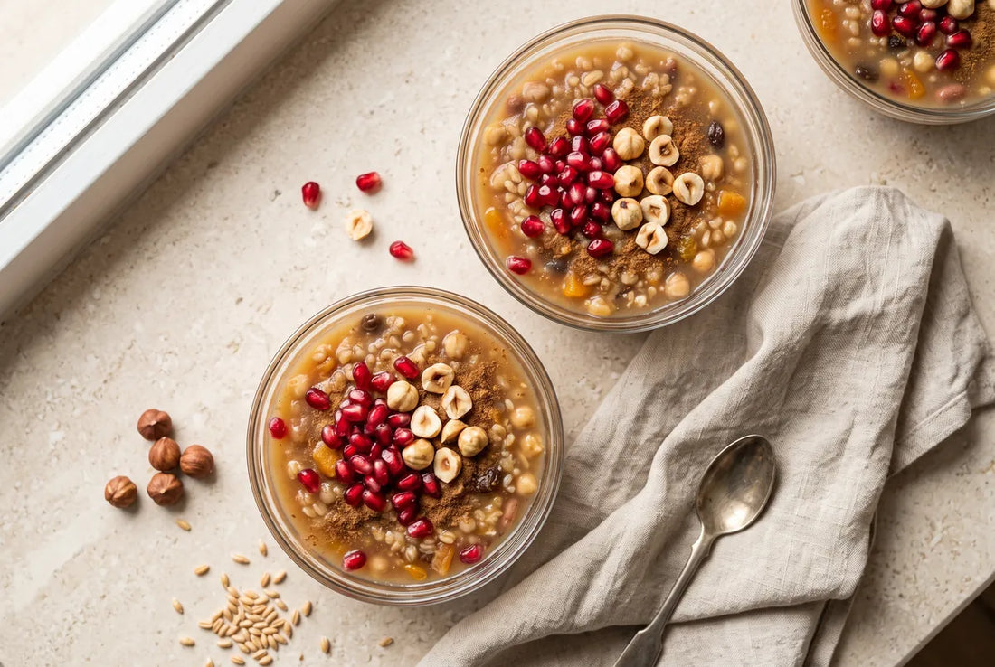 Sugar-free asure sweetened with dates, apricots, figs and raisins.