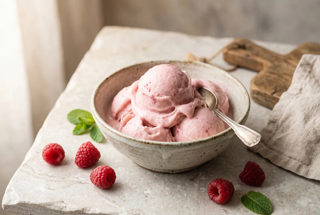 Light raspberry frozen yogurt made with just four ingredients.