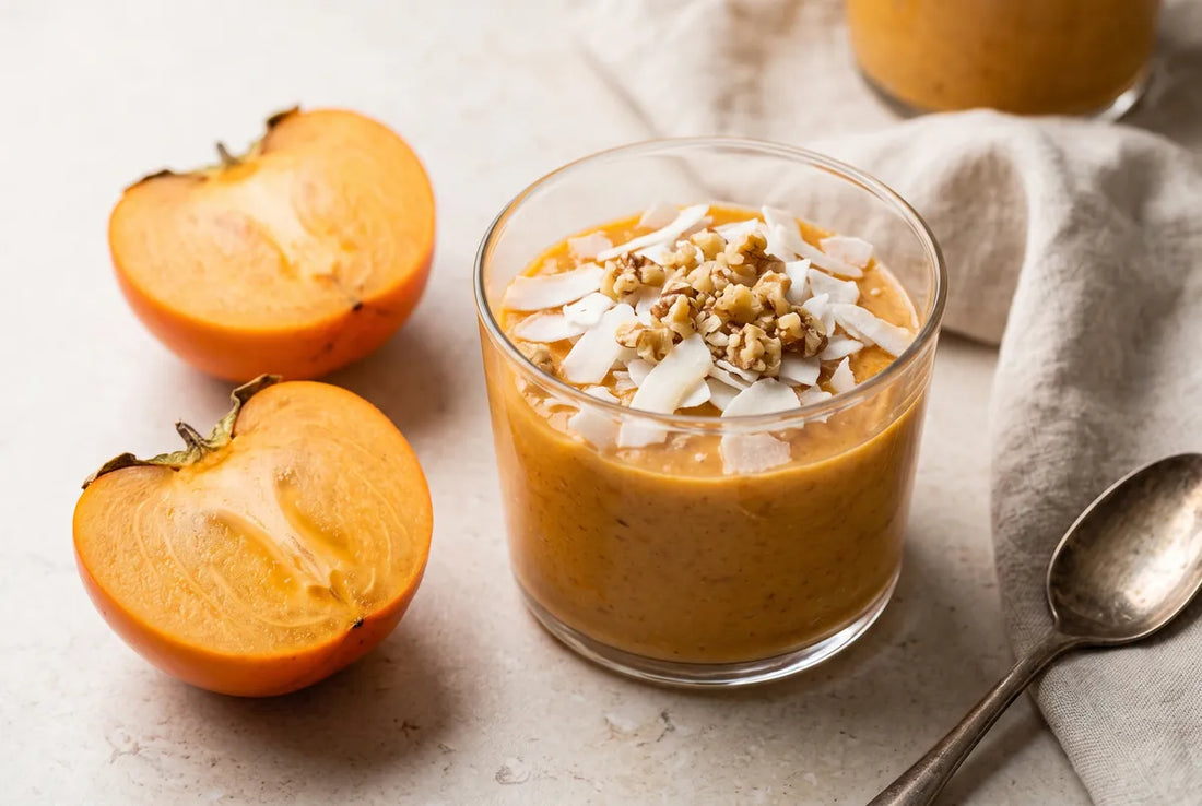 Naturally sweet pudding made from ripe persimmon and banana.